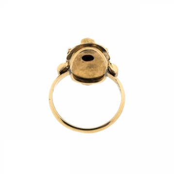Vintage gouden ring met bloedkoraal, Gebruikt, Ophalen of Verzenden, Kleiner dan 17, Met edelsteen