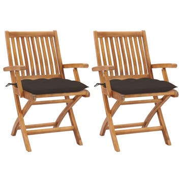 vidaXL Tuinstoelen 2 st met taupe kussens massief teakhout, Tuin en Terras, Tuinstoelen, Verzenden, Nieuw, Teakhout