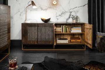 Massief dressoir ONYX 180 cm donkerbruin mangohout edelsteen, Ophalen of Verzenden, Nieuw