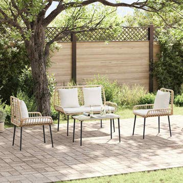 vidaXL Tuin eettafelset 3 st Bruin en Crème poly rattan, Verzenden, Nieuw, 3 zitplaatsen