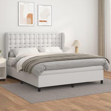 vidaXL Boxspring met matras kunstleer wit 160x200 cm, Huis en Inrichting, Slaapkamer | Bedden, Overige materialen, Verzenden, Wit