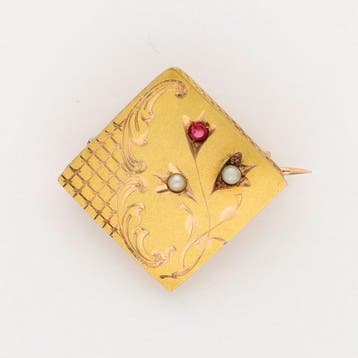Broche - 18 karaat Geel goud - Parel