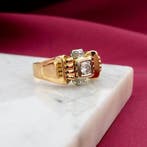 Vintage roségouden ring met diamant; 0,35 ct., Gebruikt, Overige kleuren, 20 of groter, Heer