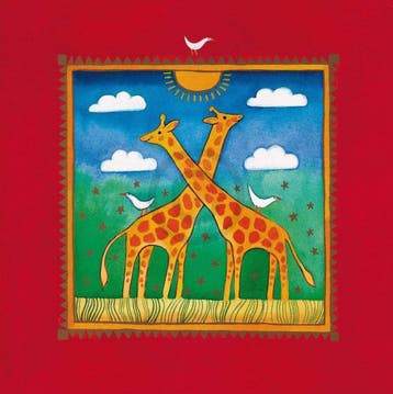 Kunstdruk Linda Edwards - Two little giraffes 40x40cm, Verzenden, Nieuw