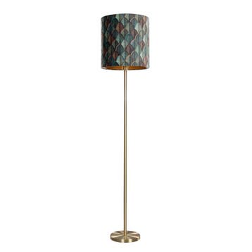 Vloerlamp messing met velours lampenkap blad dessin met, Huis en Inrichting, Lampen | Vloerlampen, Verzenden, Nieuw, Classic-antique