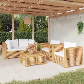 vidaXL 5-delige Loungeset met kussens massief teakhout, 4 zitplaatsen, Verzenden, Teakhout, Nieuw