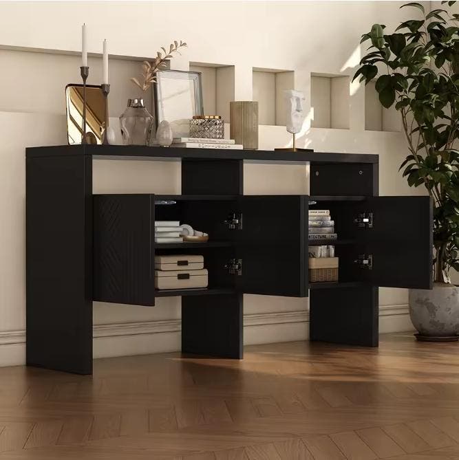Dressoir 140×35×75 cm –4 Deuren en 2 Open Vakken, Modern Kas, Huis en Inrichting, Kasten | Overige, Nieuw, Verzenden