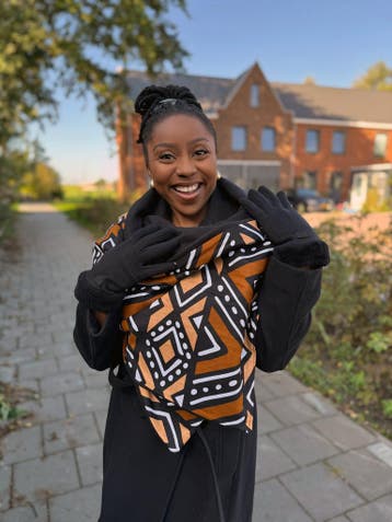 Warme Sjaal met Afrikaanse print Unisex - Bruine Bogolan, Kleding | Dames, Mutsen, Sjaals en Handschoenen, Ophalen of Verzenden