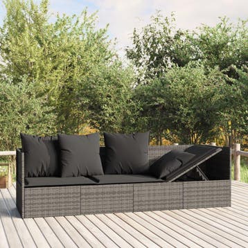 vidaXL Loungebed met kussens poly rattan grijs, Tuin en Terras, Verzenden, Nieuw