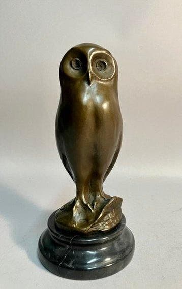 sculptuur, The young owl - 28 cm - Brons
