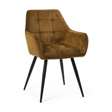 Eetkamerstoel velvet met armleuning - oker - 87x56.5x43 cm, Verzenden, Nieuw