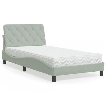vidaXL Bed met matras fluweel lichtgrijs 100x200 cm, Huis en Inrichting, Slaapkamer | Bedden, 100 cm, Eenpersoons, Verzenden, Nieuw