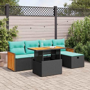 vidaXL 6-delige Loungeset met kussens poly rattan acacia, Verzenden, Nieuw, Loungeset