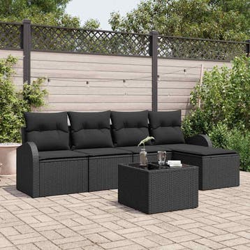 vidaXL Tuin Sofa Set 6 st Zwart poly rattan, Verzenden, Nieuw, Rotan, 6 zitplaatsen