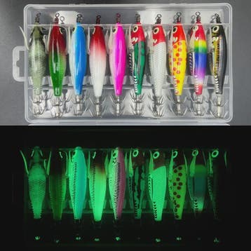 Set van 10 Glow-in-the-dark Kunstaas Vissen op Zeebaars, Ink, Dieren en Toebehoren, Verzenden, Nieuw
