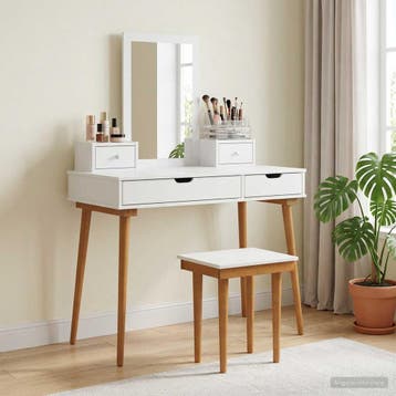 vidaXL Toilettafel Set FAUSKE 5 st Wit 100 x 50 x 143 cm, Verzenden, Nieuw