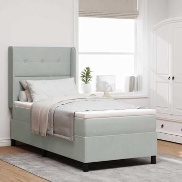 vidaXL Boxspringbed met hoofdeinde Lichtgrijs 90 x 190 cm, Huis en Inrichting, Verzenden, Nieuw, Eenpersoons, Stof