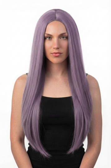 KIMU® Luxe Lange Paarse Pruik Middenscheiding Haarwerk Krull, Kleding | Dames, Ophalen of Verzenden, Nieuw, Carnaval