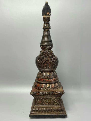 Cinnabarkleurige Pagode - Verguld messing - 1970-1980 -, Antiek en Kunst