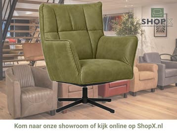 Leren draaifauteuil Lovely - Kenia Olive (olijf), Nieuw, Ophalen of Verzenden, 75 tot 100 cm, Eigentijds, Modern, Retro, Vintage