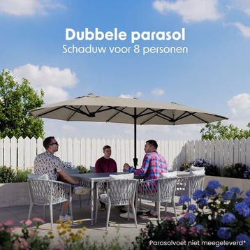 2dekans | LifeGoods Dubbele Parasol - Tuin - 220x400cm - tot, Ophalen of Verzenden, Zo goed als nieuw