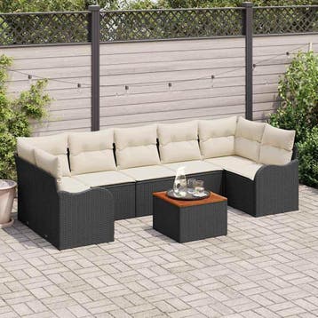 vidaXL Tuinbankenset 8 st Zwart poly rattan, Verzenden, Nieuw, Rotan, 8 zitplaatsen