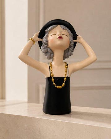 Buste, Elegante Dame met Hoed – Art Deco stijl – Zwart &, Antiek en Kunst
