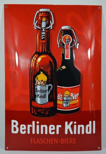 Berliner Kindl - Berliner Kindl - Emaille bord - Emaille, Antiek en Kunst