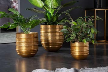 Set van 3 bloempotten ORIENT 25/20/15cm metaal goud gehamerd, Ophalen of Verzenden, Nieuw