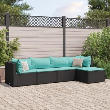 vidaXL 5-delige Loungeset met kussens poly rattan zwart, Verzenden, Nieuw, 5 zitplaatsen, Loungeset