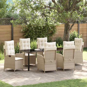 vidaXL Tuin eettafelset 7 st Beige poly rattan, Verzenden, Nieuw, Rotan, 7 zitplaatsen