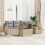 vidaXL Tuin Sofa Set met kussen met opslag 6 pcs Beige Poly, Verzenden, Nieuw, Rotan, 6 zitplaatsen