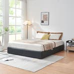 Tweepersoonsbed Nola met bedbodem kunstleer 200x180 cm zwart, Verzenden, Nieuw