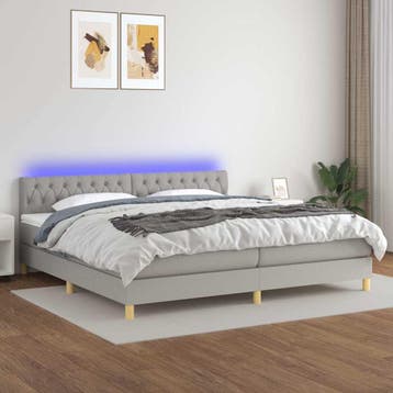 vidaXL Boxspring met matras en LED stof lichtgrijs 200x200, Verzenden, Overige maten, 200 cm, Nieuw
