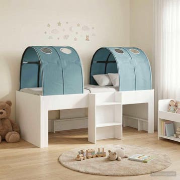 vidaXL Bed met Tunnel 3 st Wit en Lichtblauw Bewerkt hout, Verzenden, Nieuw, Wit, Hout