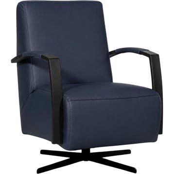 Leren draaifauteuil Mood - Toledo Kobalt (blauw) - Stervoet, Nieuw, Ophalen of Verzenden, 50 tot 75 cm, Industrieel, Modern