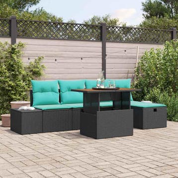 vidaXL Tuinbankenset 6 st Zwart poly rattan, Verzenden, Nieuw, Rotan, 6 zitplaatsen