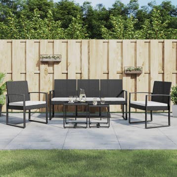 vidaXL 5-delige Tuinset met kussens polypropeen rattan zwart, Verzenden, Nieuw, 5 zitplaatsen, Tuinset