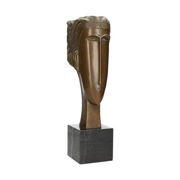 sculptuur, Modernist head - 44 cm - Brons, Marmer