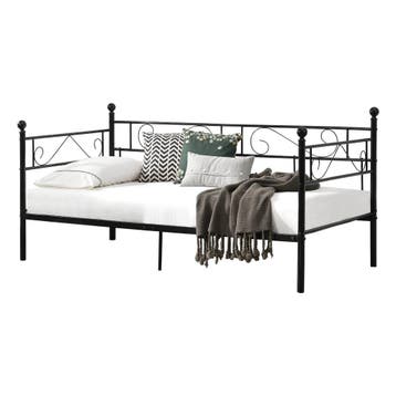 Eenpersoons slaapbank of 3-zitsbank 200x90 cm metaal zwart, Verzenden, Nieuw