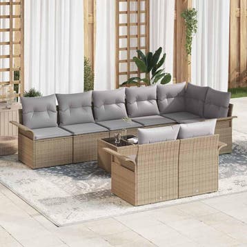 vidaXL Tuin Sofa Set 9 st Beige poly rattan, Verzenden, Nieuw, Meer dan 8 zitplaatsen