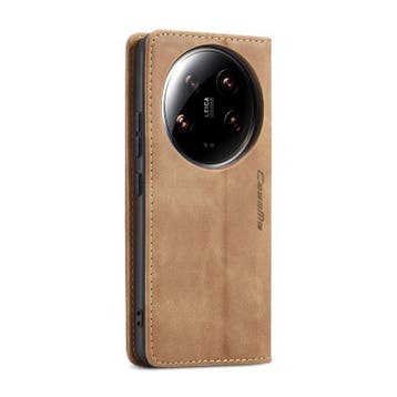 CaseMe book case leer - Xiaomi 14 Ultra - licht bruin, Verzenden, Nieuw