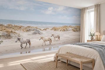 Paarden fotobehang – strand en duinen behang op maat, Verzenden, Fotobehang