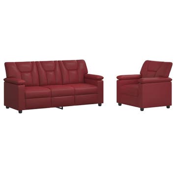 vidaXL Bankstel 2 pcs Wijnrood Kunstleer, Huis en Inrichting, Verzenden, Nieuw, Leer, 150 tot 200 cm