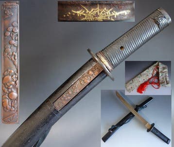Katana - Hout - koshirae wakizashi hotei kozuka spider web