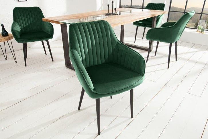 Elegante armleuningstoel TURIJN smaragdgroen fluweel met, Huis en Inrichting, Stoelen, Ophalen of Verzenden