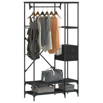 vidaXL Kledingrek met schappen bewerkt hout zwart, Kleding | Dames, Verzenden, Nieuw