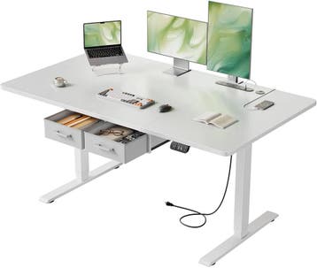 Zit sta bureau - Elektrisch - Verstelbaar - 140x80cm - Wit -, Verzenden, Zo goed als nieuw