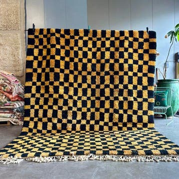 hand made - Groot modern geruit wollen Marokkaans vloerkleed, Huis en Inrichting, Stoffering | Tapijten en Kleden, Nieuw