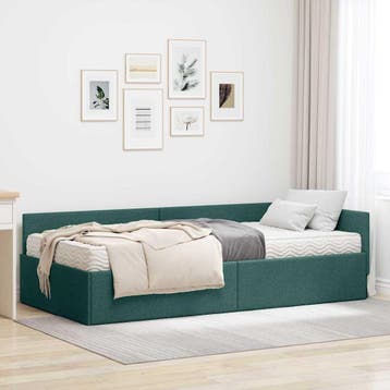 vidaXL Hoekbedframe met Matras 2 st Donkergroen 90 x 200 cm, Eenpersoons, Verzenden, Nieuw, Stof